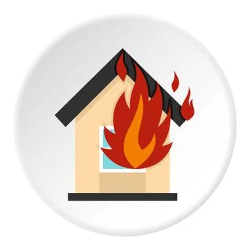 Flames from house window icon circle Ilustración de archivo