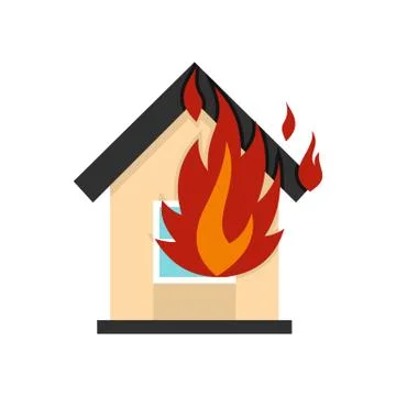 Flames from house window icon, flat style Ilustración de archivo