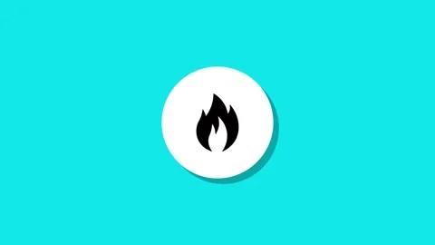 Flames icon appears on turquoise background with shadow effect, motion grap.. Stock Footage 327762616