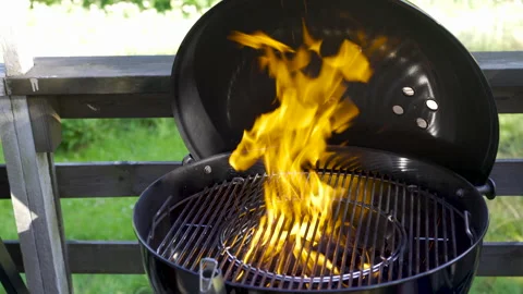 Flames ina grill preparing for barbeque Stock Footage 201384267
