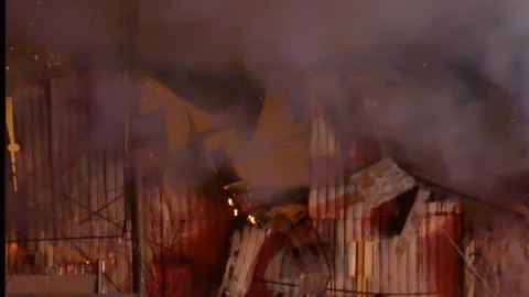 Flames in industrial building Stock Footage 103632316