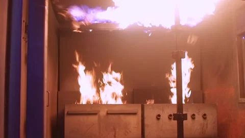 Flames Inside Firefighter Training Facility, real time Stock Footage 195991605