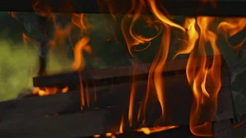 Flames in a metal grill Stock Footage 155759294