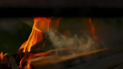 Flames in a metal grill Stock Footage 155759320