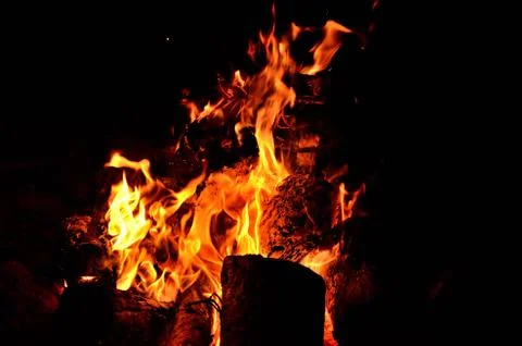 Flames of natural fire in nature while camping Stock Photos