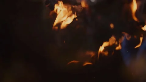 Flames in the night, fire burning with black background. Stock Footage 145922322