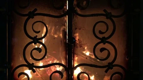 Flames in old fireplace Stockbeeldmateriaal 74459353