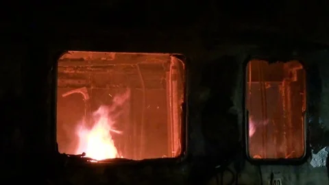 Flames in the old wagon Stock Footage 75637244