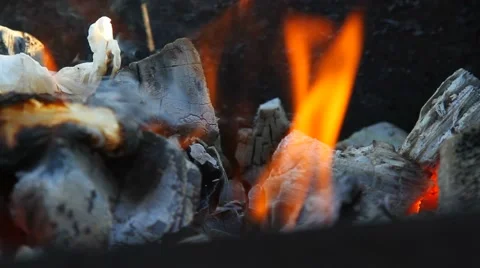 Flames over charcoal Stock Footage 60063668