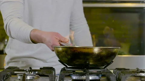 Flames in a Pan in Slow Motion Stock Footage 61042920