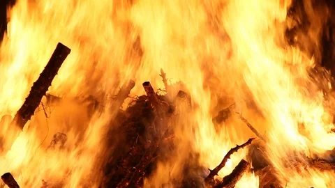 Flames panning down to wood burning Stock Footage 122306530