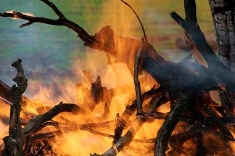 Flames of a raging bonfire Stock Photos