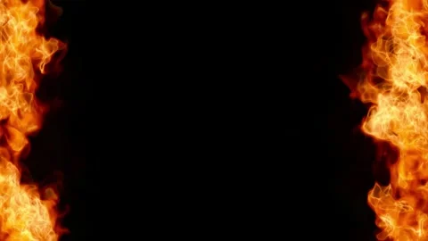 Flames Rising on Left and Right Side of Frame, Endless Looping Fire, Black Stock Footage 334572422