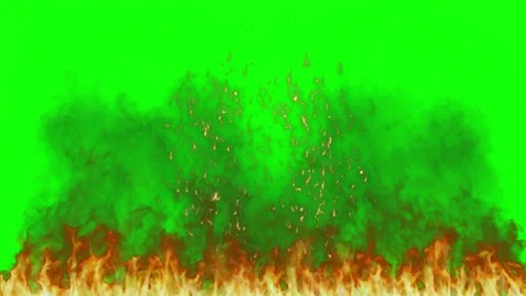 Flames rising with sparks on green screen background Stock Footage 337603035