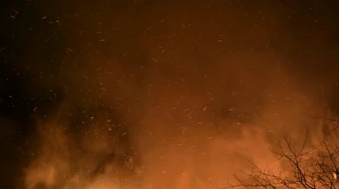 Flames, Smoke &amp; Embers at Large Fire Stock Footage 59868133