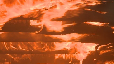 FLAMES THROUGH THE RAFTERS Stock Footage 93402531