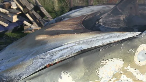 Flames underneath a car  bonnet or hood Stock Footage 45203716