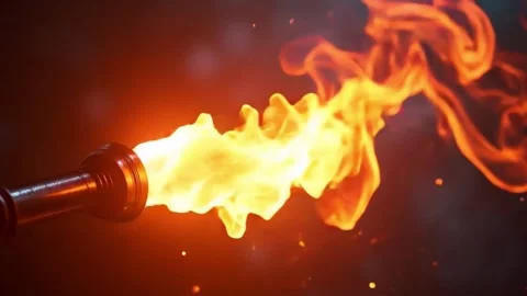 Flamethrower Propane Ignition, Fiery Visuals of Intense Heat and Sparks Stock Footage 302321017