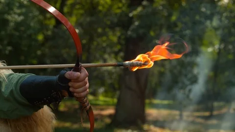 Flaming arrow, slow motion Stock Footage 86452384