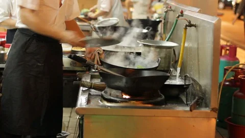 Flaming Asian Cooking Stock Footage 120678005