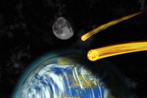 Flaming asteroids on earth Stock Illustration