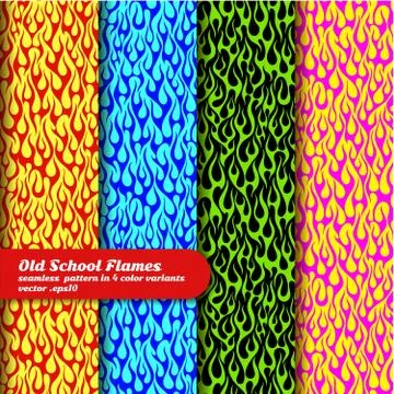 Flaming background in 4 color options, seamless vector pattern Stock Illustration