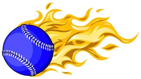 Flaming Baseball Softball Ball Vector Cartoon burning with Fire Flames Stock Illustration