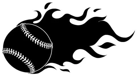Flaming Baseball Softball Ball Vector Cartoon burning with Fire Flames black Stock Illustration