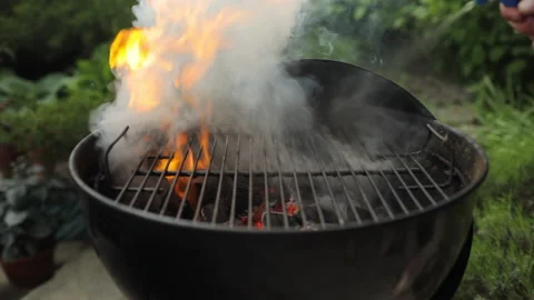 Flaming BBQ Charcoal Grill Video stock 155484073