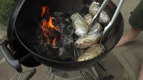 Flaming BBQ Charcoal Grill Stock Footage 155484105