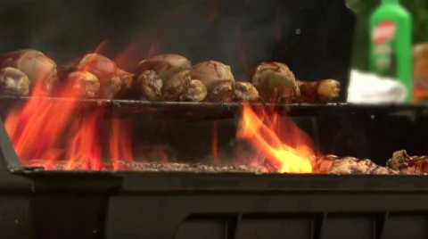 Flaming BBQ Grill 01 Stock Footage