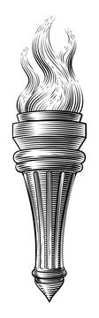 Flaming Burning Fire Torch Woodcut Beacon Drawing Stock Illustration