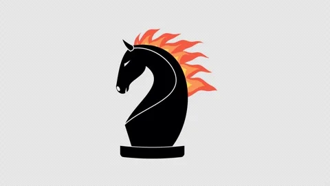 Flaming Chess Knight with Moving Fire Mane Stock Footage 318181844