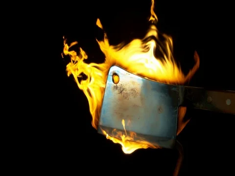 Flaming Cleaver Knife Closeup Stock Footage 77782285