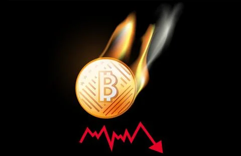 Flaming coin with Bitcoin in 3D style. New crypto gold design. Vector illus.. Stock Illustration