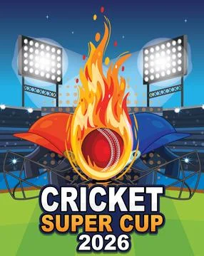 Flaming Cricket Ball Between Red and Blue Helmets in Stadium Illustration Stock Illustration