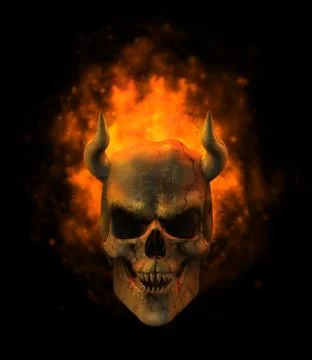 Flaming Demon Skull 스톡 일러스트