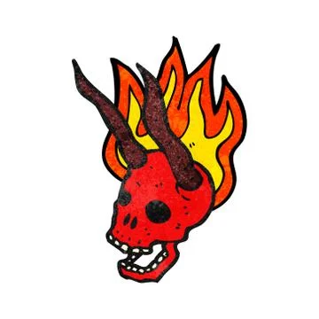 Flaming devil skull cartoon Illustrazione stock