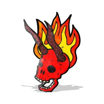 Flaming devil skull cartoon Stock Illustration