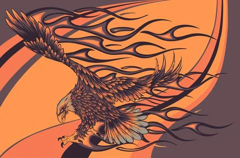 Flaming Eagle on colored background vector illustration Illustrazione stock