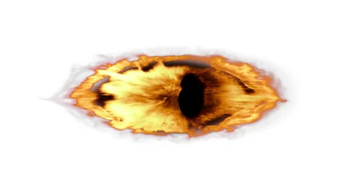 Flaming evil eye scorching, against white background, 4K Stock Footage 326624046