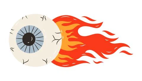Flaming eyeball in flat style Stock Illustration