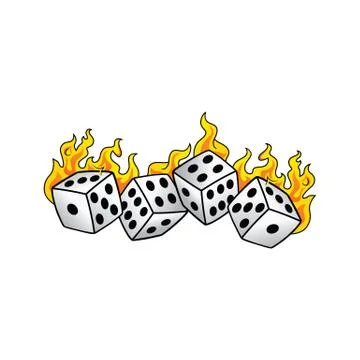 Flaming on fire burning white dice risk taker gamble vector art Stock Illustration