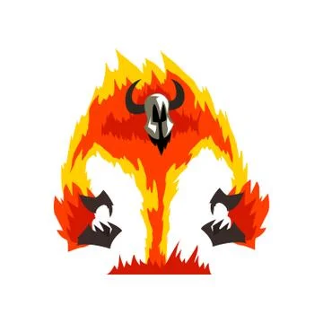 Flaming Fire Devil, Demonic Infernal Creature Cartoon Character Vector イラスト素材