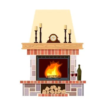 Flaming fireplace in the parlor. Stock Illustration