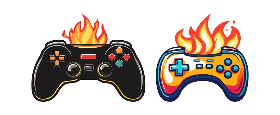 Flaming Game Controllers Stock Illustration