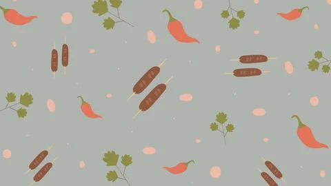 Flaming Grill Meat Background Stock Illustration