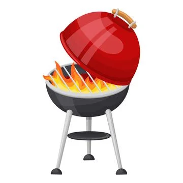 A flaming grill with an open lid. Vector illustration on a white background Stock Illustration