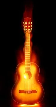 Flaming guitar on fire Stock Photos