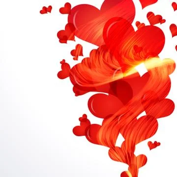 Flaming hearts fly up,  side vector border. Illustrazione stock